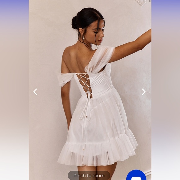 PIXI OFF-SHOULDER LACE-UP BACK MINI DRESS WHITE- from Selfie Leslie, never worn - Picture 6 of 8